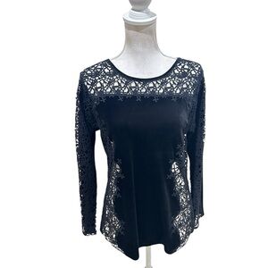 Sundance Black crochet Lace peek a Boo long sleeve top size small